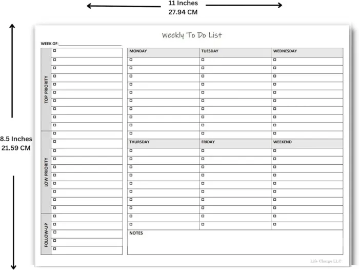 Weekly To Do List Notepad, 60 Page Task Planning Pad w/Daily Checklist, Priority Todo Checkbox & Notes. Desk Notebook to Organize Office 11 X 8.5 - Image 3