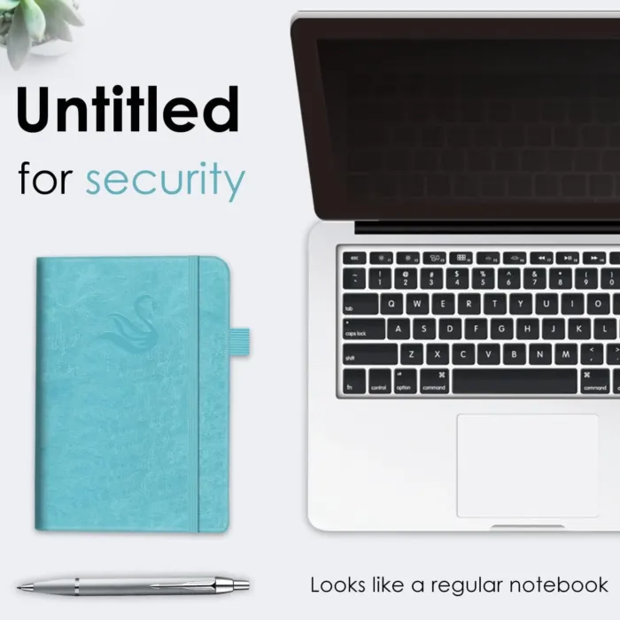 Elegant Password Book with Alphabetical Tabs - Hardcover Password Book for Internet Website Address Login - 5.2" x 7.6" Password Keeper and Organizer w/Notes Section & Back Pocket (Turquoise) - Image 3