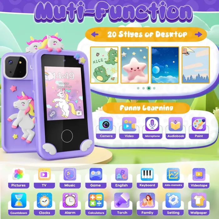 Kids Smart Phone Toys for Girls,Unicorn Gift Toys for Girls Ages 3-9 Christmas Birthday Gifts Mini Smart Phone Toys With 2.8" Touchscreen 16 Learning Games Dual Camera Music Player, 8G SD Card - Image 3