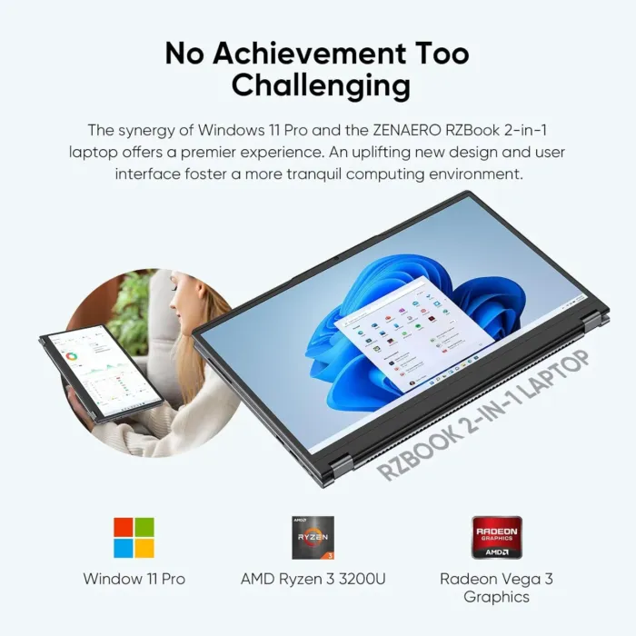 15.6" 2-in-1 Laptop | 16GB DDR4 RAM 512GB Storage | AMD Ryzen 3 3200U (up to 3.5GHz) | AMD Radeon Vega 3 | FHD Touchscreen | Windows 11 Pro | Wi-Fi 5 | BT5.1 | RJ45 | Backlit Keyboard, Gray - Image 4