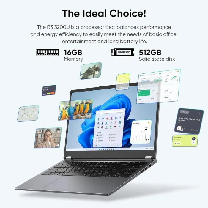 15.6" 2-in-1 Laptop | 16GB DDR4 RAM 512GB Storage | AMD Ryzen 3 3200U (up to 3.5GHz) | AMD Radeon Vega 3 | FHD Touchscreen | Windows 11 Pro | Wi-Fi 5 | BT5.1 | RJ45 | Backlit Keyboard, Gray - Image 5