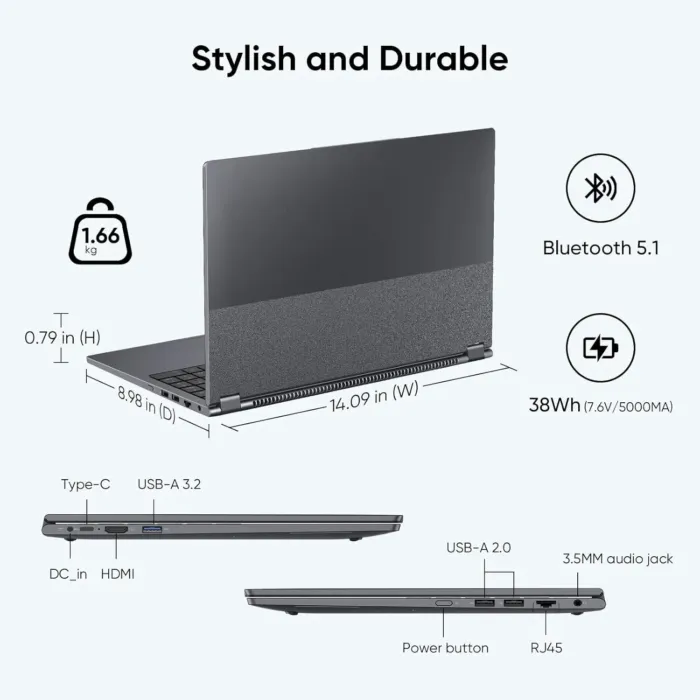 15.6" 2-in-1 Laptop | 16GB DDR4 RAM 512GB Storage | AMD Ryzen 3 3200U (up to 3.5GHz) | AMD Radeon Vega 3 | FHD Touchscreen | Windows 11 Pro | Wi-Fi 5 | BT5.1 | RJ45 | Backlit Keyboard, Gray - Image 7
