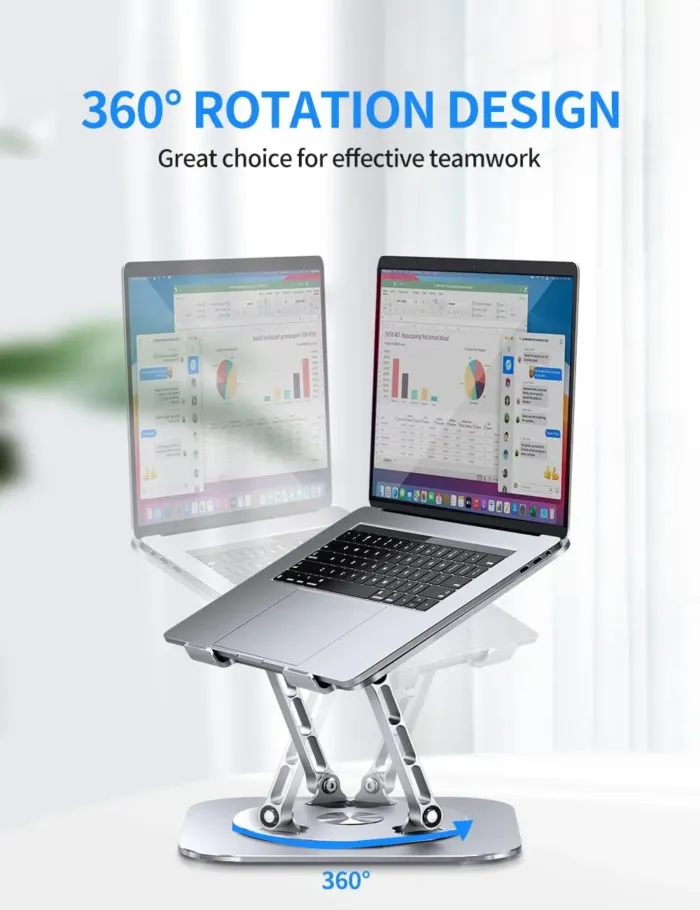 Adjustable Computer Stand with 360 Rotating Base, Ergonimic Foldable Laptop Riser for Desk Compatible with MacBook Pro/Air Notebook up to 16 Inches, Silver - Image 3