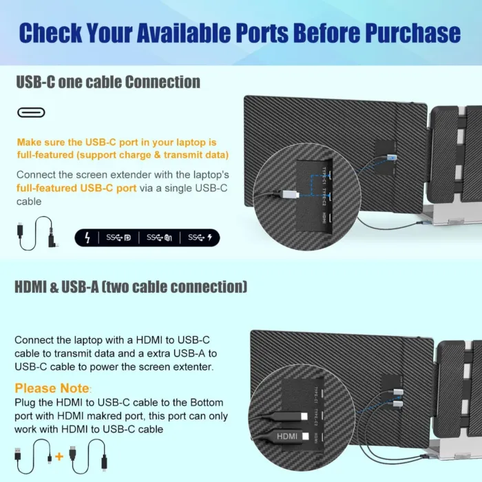 Laptop Screen Extender, 14" FHD 1080P IPS Laptop Monitor Extender Dual Screen, Portable Monitor for Laptops 13-17" with USB-C/HDMI Port, Plug n Play for Windows/Mac/Android/Switch/PS5 - Image 5