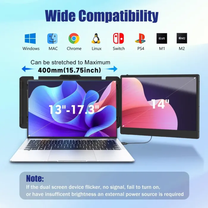 Laptop Screen Extender, 14" FHD 1080P IPS Laptop Monitor Extender Dual Screen, Portable Monitor for Laptops 13-17" with USB-C/HDMI Port, Plug n Play for Windows/Mac/Android/Switch/PS5 - Image 6