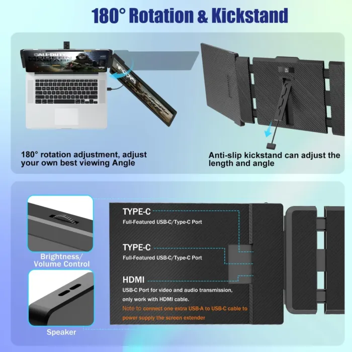 Laptop Screen Extender, 14" FHD 1080P IPS Laptop Monitor Extender Dual Screen, Portable Monitor for Laptops 13-17" with USB-C/HDMI Port, Plug n Play for Windows/Mac/Android/Switch/PS5 - Image 7