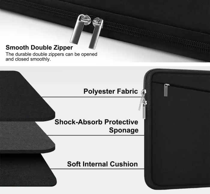 15.6 inch Laptop Sleeve, Durable Computer Carrying Bag Protective Case Briefcase Handbag with Front Pocket, Slim Cover for 15-16 Inch HP, Dell, Lenovo, Asus, Notebook, Black - Image 3