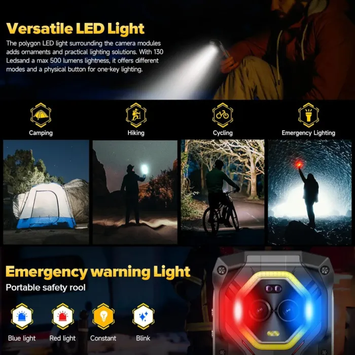 Ulefone Armor Mini 20 Pro 5G Rugged Smartphone, 16GB+256GB 6200mAh, 64MP Night Vision+50MP+32MP Camera, 4.7" Android 14 Unlocked Cell Phone, Versatile LED Light IP68/IP69K Dual SIM NFC GPS IR Blaster - Image 4