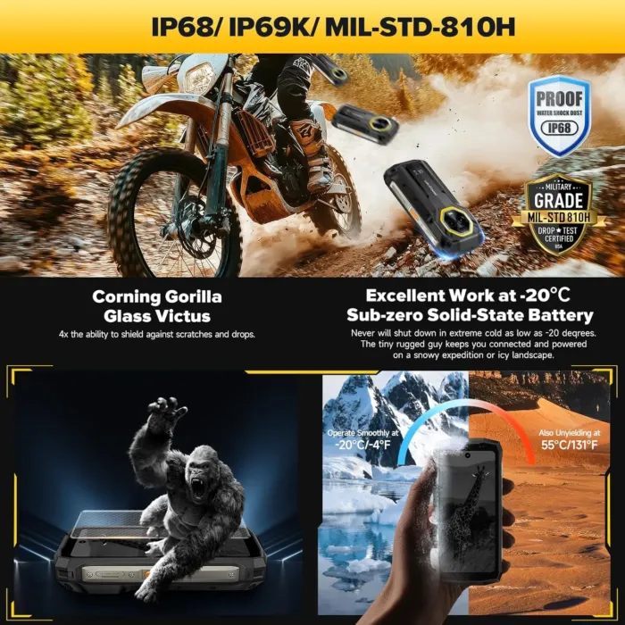 Ulefone Armor Mini 20 Pro 5G Rugged Smartphone, 16GB+256GB 6200mAh, 64MP Night Vision+50MP+32MP Camera, 4.7" Android 14 Unlocked Cell Phone, Versatile LED Light IP68/IP69K Dual SIM NFC GPS IR Blaster - Image 8