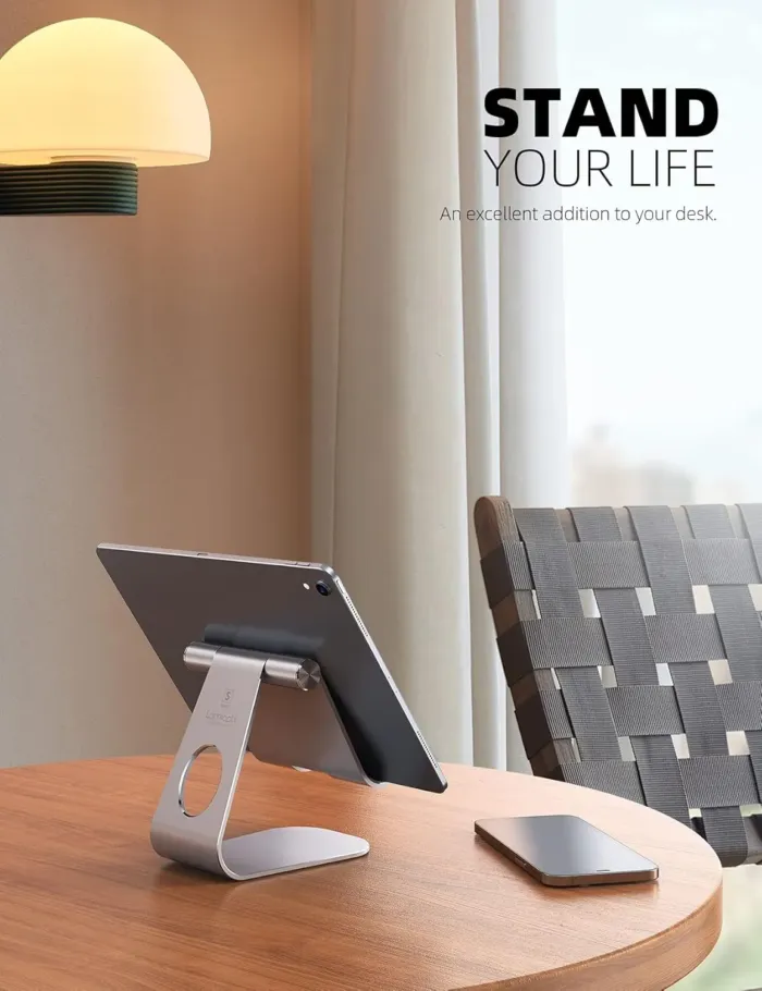 Lamicall Tablet Stand, Adjustable Tablet Holder - Desktop Stand Dock Holder Compatible with 4-13" Tablet Such as iPad Pro 11, 9.7, 10.5, 12.9 Air Mini 4 3 2, Kindle, Nexus, Tab, Silver - Image 3