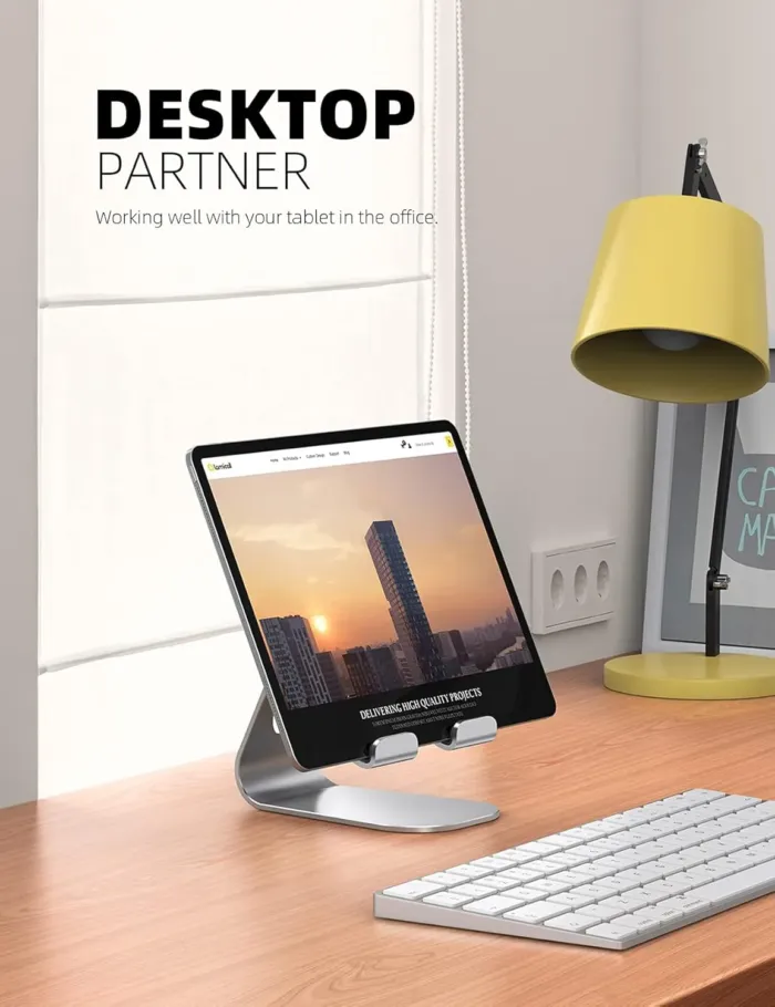 Lamicall Tablet Stand, Adjustable Tablet Holder - Desktop Stand Dock Holder Compatible with 4-13" Tablet Such as iPad Pro 11, 9.7, 10.5, 12.9 Air Mini 4 3 2, Kindle, Nexus, Tab, Silver - Image 4