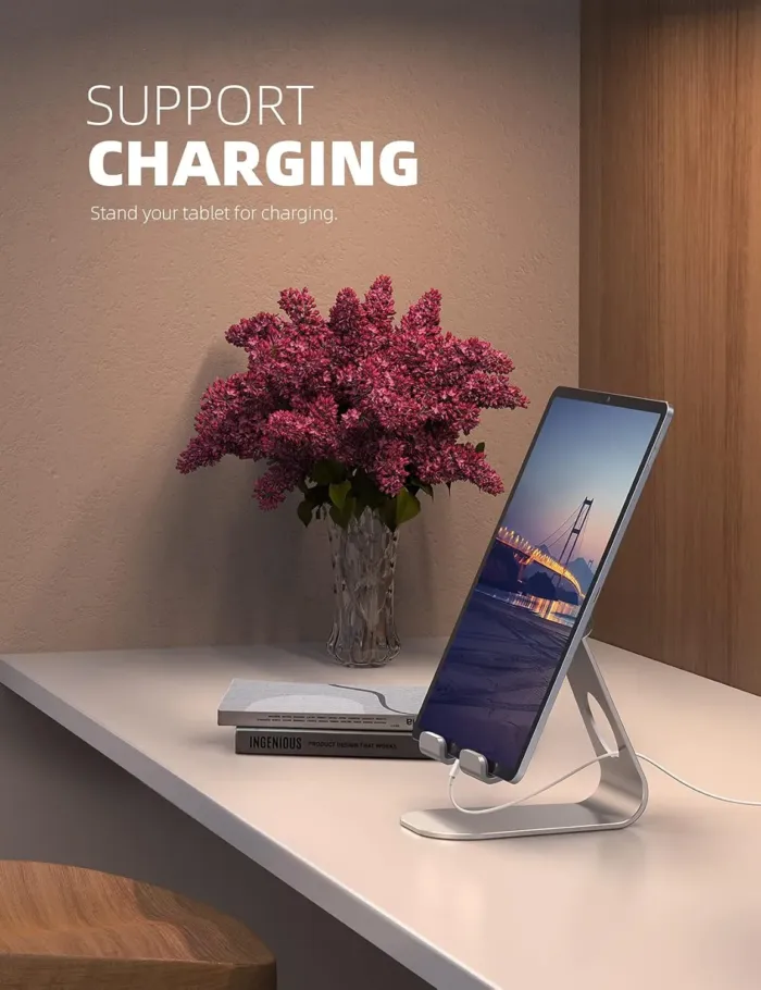 Lamicall Tablet Stand, Adjustable Tablet Holder - Desktop Stand Dock Holder Compatible with 4-13" Tablet Such as iPad Pro 11, 9.7, 10.5, 12.9 Air Mini 4 3 2, Kindle, Nexus, Tab, Silver - Image 5