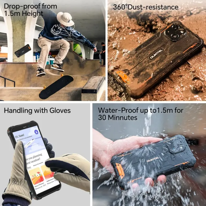 OUKITEL WP32 Rugged Smartphone Unlocked - 12GB RAM+128GB ROM/1TB Rugged Phone Android 14, 6300mAh Battery, 20MP+5MP Cell Phone, 6.0" Screen, 4G Dual SIM, IP68/IP69K, NFC,OTG,GPS,T-Mobile, Orange - Image 6