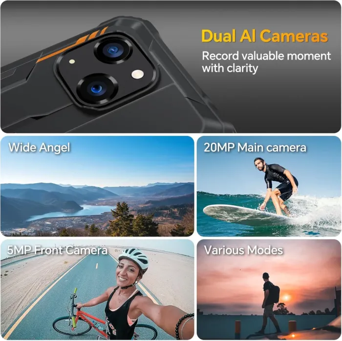 OUKITEL WP32 Rugged Smartphone Unlocked - 12GB RAM+128GB ROM/1TB Rugged Phone Android 14, 6300mAh Battery, 20MP+5MP Cell Phone, 6.0" Screen, 4G Dual SIM, IP68/IP69K, NFC,OTG,GPS,T-Mobile, Orange - Image 8
