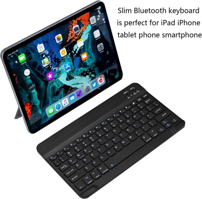 Ultra-Slim Bluetooth Keyboard Portable Mini Wireless Keyboard Rechargeable for Apple iPad iPhone Samsung Tablet Phone Smartphone iPadOS iOS Android (10 inch Black) - Image 3