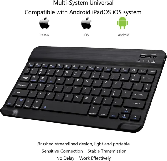 Ultra-Slim Bluetooth Keyboard Portable Mini Wireless Keyboard Rechargeable for Apple iPad iPhone Samsung Tablet Phone Smartphone iPadOS iOS Android (10 inch Black) - Image 4