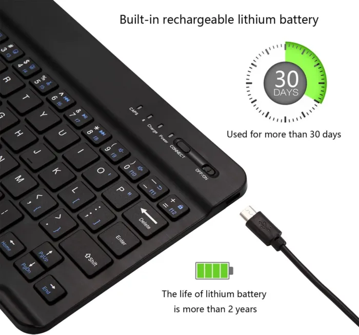 Ultra-Slim Bluetooth Keyboard Portable Mini Wireless Keyboard Rechargeable for Apple iPad iPhone Samsung Tablet Phone Smartphone iPadOS iOS Android (10 inch Black) - Image 6