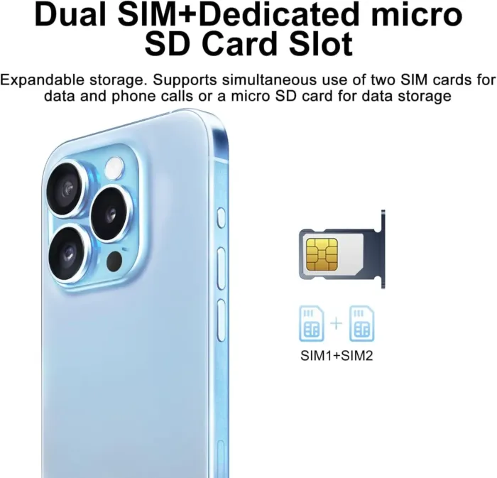 A15 Pro Max Unlocked Android Phone, 8+256GB Storage Cell Phone, 108MP Camera |6.8" HD Display | Dual SIM & Face ID | 6800mAh Battery | 5G Smartphone with Android 14.0-Blue - Image 4