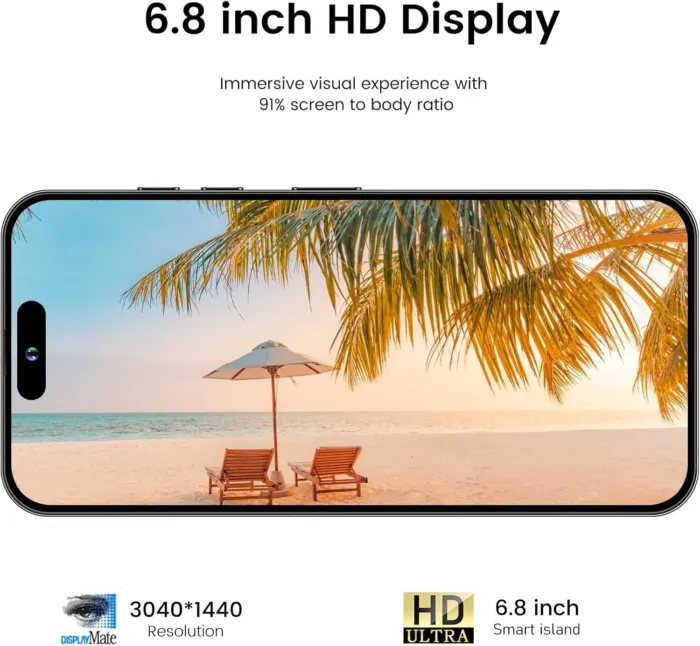 A15 Pro Max Unlocked Android Phone, 8+256GB Storage Cell Phone, 108MP Camera |6.8" HD Display | Dual SIM & Face ID | 6800mAh Battery | 5G Smartphone with Android 14.0-Blue - Image 7