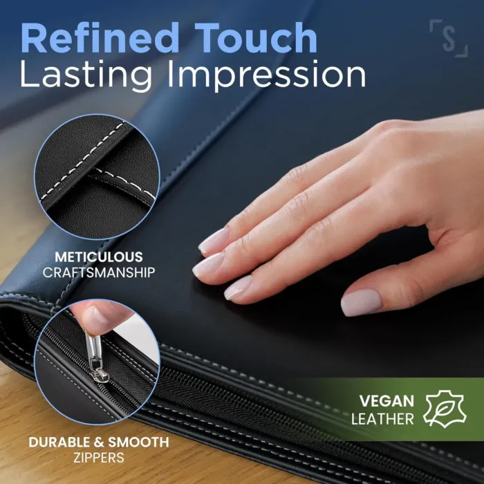 STYLIO Zipper Padfolio Portfolio Binder Organizer | Faux Leather Portfolio for Resume, Documents, Phone, Tablet, Business Supplies and Cards | Notebook Organizer with Letter Sized Notepad Included - Image 5
