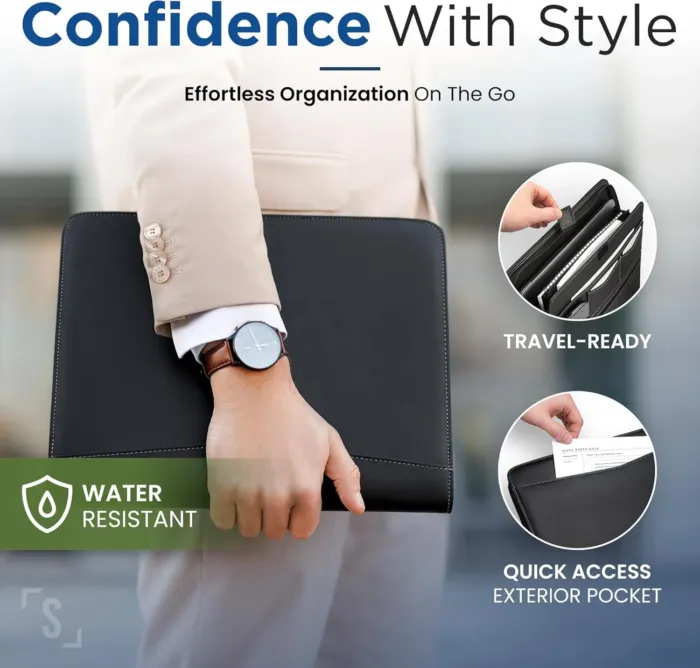 STYLIO Zipper Padfolio Portfolio Binder Organizer | Faux Leather Portfolio for Resume, Documents, Phone, Tablet, Business Supplies and Cards | Notebook Organizer with Letter Sized Notepad Included - Image 6