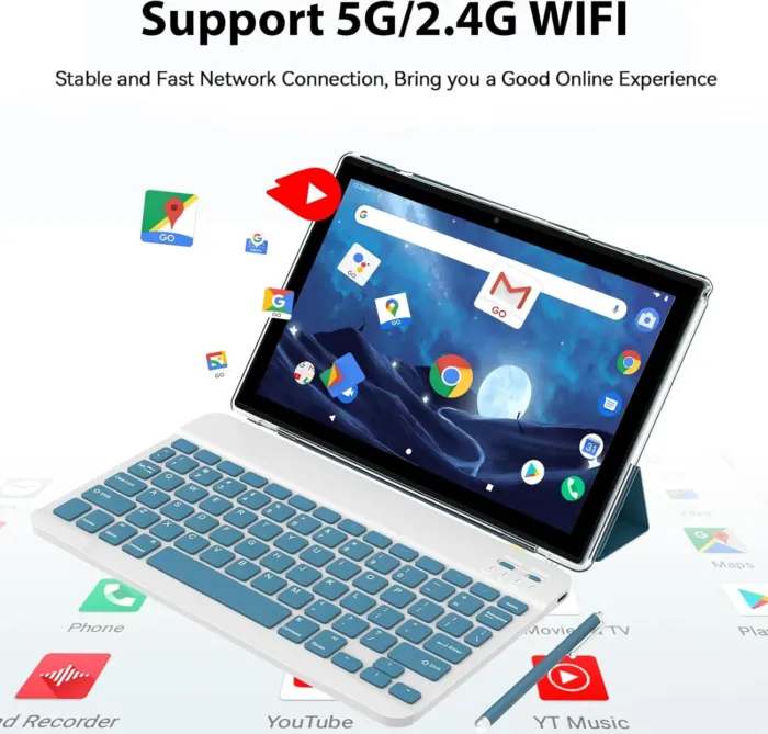 Android 15 Tablet 10 Inch, 18GB RAM+128GB ROM/2TB Expandable Tablet, 2 in 1 Tablets with Keyboard Case Mouse Stylus, 2.0GHz Quad-core CPU, 1280*800 IPS HD Screen, 5G WiFi6 BT 5.0, 8MP Camera Tablet PC - Image 4