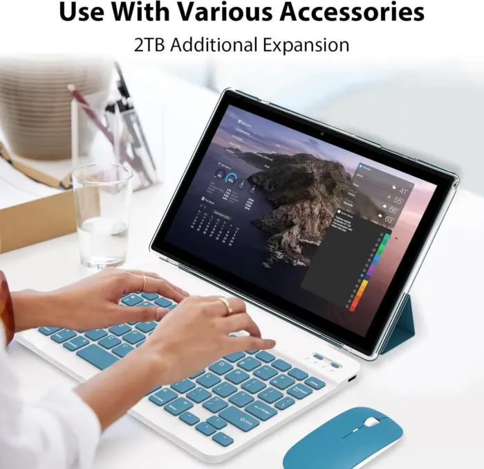 Android 15 Tablet 10 Inch, 18GB RAM+128GB ROM/2TB Expandable Tablet, 2 in 1 Tablets with Keyboard Case Mouse Stylus, 2.0GHz Quad-core CPU, 1280*800 IPS HD Screen, 5G WiFi6 BT 5.0, 8MP Camera Tablet PC - Image 6