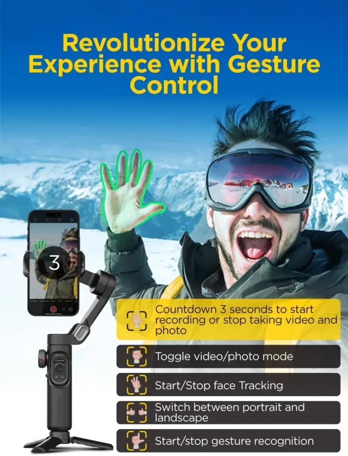 Gimbal Stabilizer for Smartphone, iPhone Gimbal w/Focus Wheel Face/Object Tracking for iPhone 16 15 Pro Max/Android Foldable 3-Axis Handheld Phone Stabilizer for Video Recording -Smart XE - Image 5