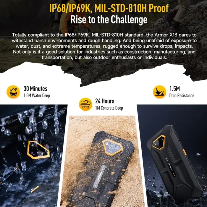 Ulefone Armor X13 12GB+64GB Rugged Smartphone Unlocked, MTK Helio G36 Android 14 Cell Phone, 50MP+24MP Night Vision Camera, 6.52" HD+, 6300mAh, Dual SIM 4G Rugged Phone, NFC/OTG/GPS/FM, Orange - Image 3