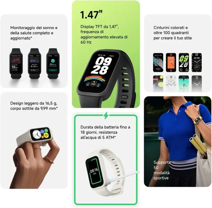 Xiaomi Smart Band 9 Active Global Version 1.47'' Display 18-Day Battery Life Modes All-Day Health and Fitness Monitoring 5ATM (Black) - Image 3