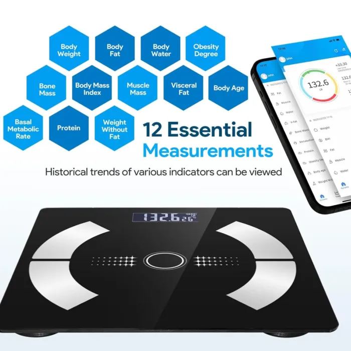 Digital Simple and Practical Body Fat Scale with Led Display, Bathroom Scale, Body Composition Analyzer with Smartphone Application and Bluetooth synchronous Scale - Image 4
