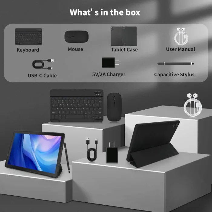 Android Tablet, 10.1 Inch Android 14 Tablet with 1280x800 IPS HD Touch Screen, Dual Camera, 64GB Storage 1TB Expansion, 8 in 1 Tablets Kit with Keyboard, Protective Case, Mouse, Stylus, BT 5.0, WiFi 6 - Image 8
