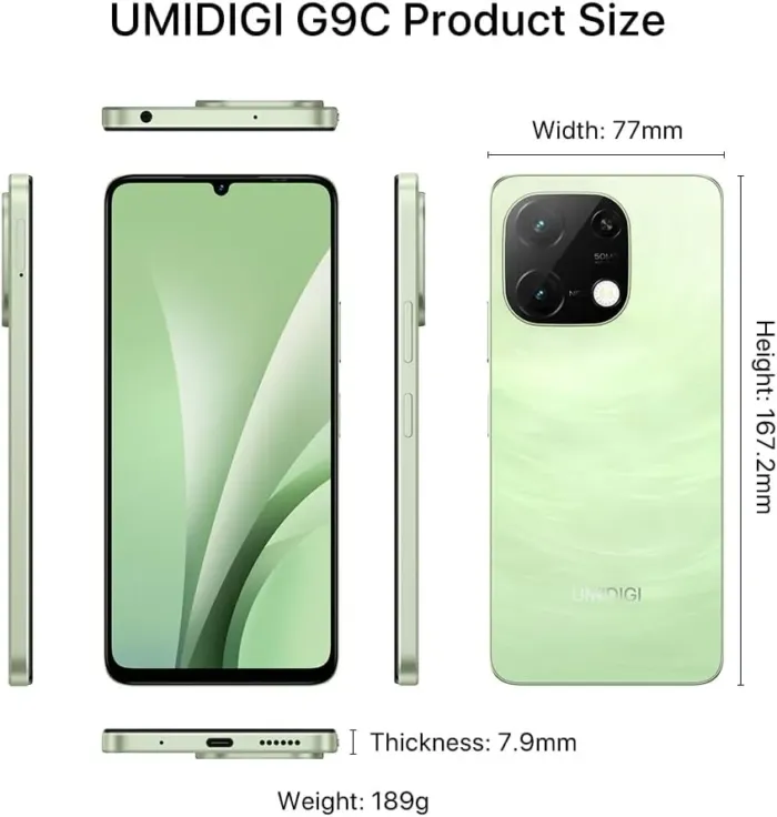 UMIDIGI G9C Android 14 Unlocked Cellphone,Octa-core 12GB +128GB Expand 1TB Unlocked Smartphone,6.75" HD+ 90Hz,5000mAh Battery,50MP Camera,GPS,BT 5.5,NFC,AI Face Unlock,Warranty,Black - Image 10