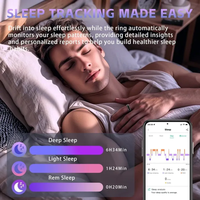 Activity Tracker Ring for Men – Smart Ring with Heart Rate, SpO2, Blood Pressure, Sleep Monitoring, Step & Calorie Counter, 5ATM Waterproof, No Subscription Fee (Black, 7) - Image 3