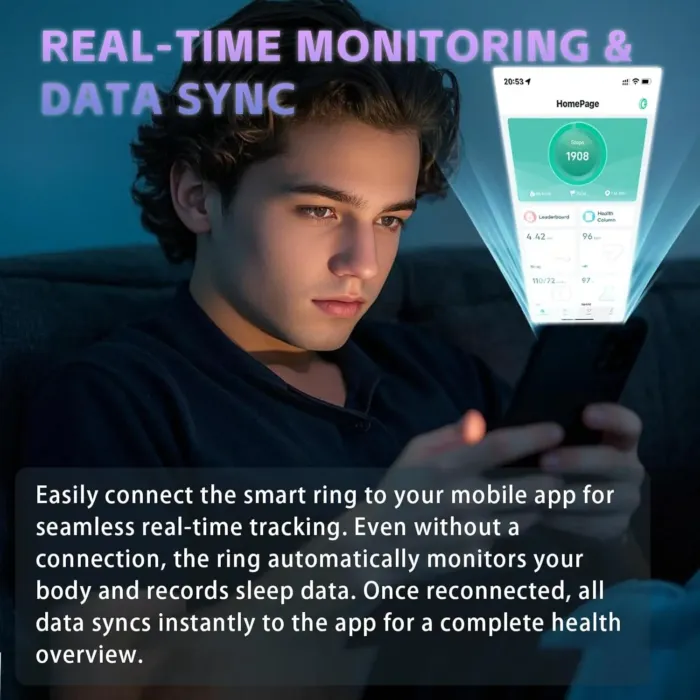 Activity Tracker Ring for Men – Smart Ring with Heart Rate, SpO2, Blood Pressure, Sleep Monitoring, Step & Calorie Counter, 5ATM Waterproof, No Subscription Fee (Black, 7) - Image 6
