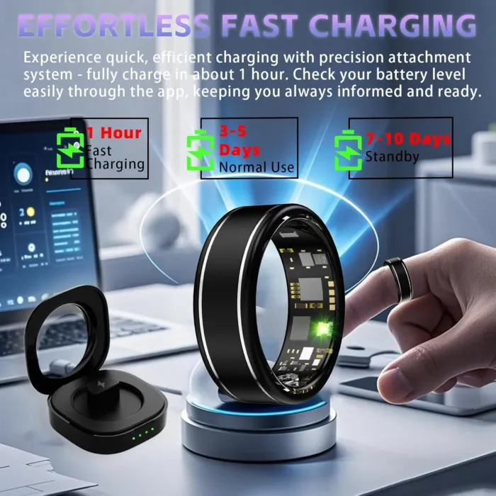Activity Tracker Ring for Men – Smart Ring with Heart Rate, SpO2, Blood Pressure, Sleep Monitoring, Step & Calorie Counter, 5ATM Waterproof, No Subscription Fee (Black, 7) - Image 7