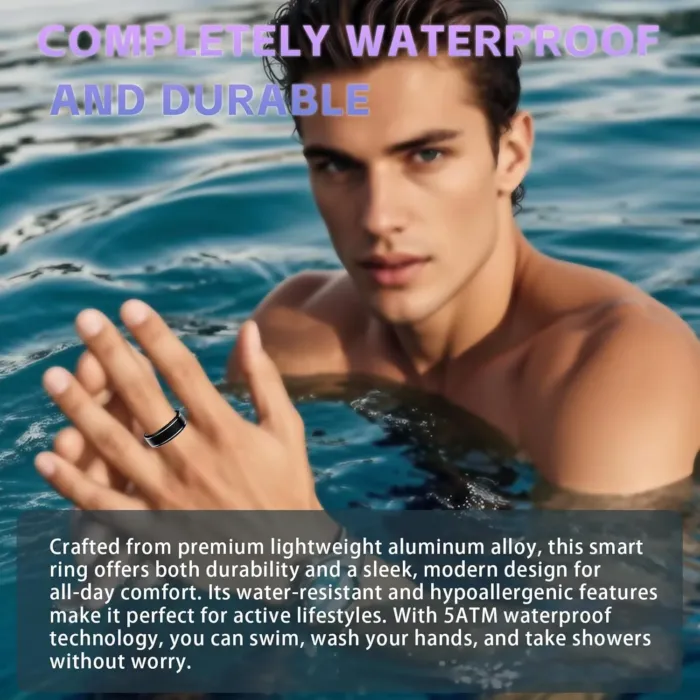 Activity Tracker Ring for Men – Smart Ring with Heart Rate, SpO2, Blood Pressure, Sleep Monitoring, Step & Calorie Counter, 5ATM Waterproof, No Subscription Fee (Black, 7) - Image 9