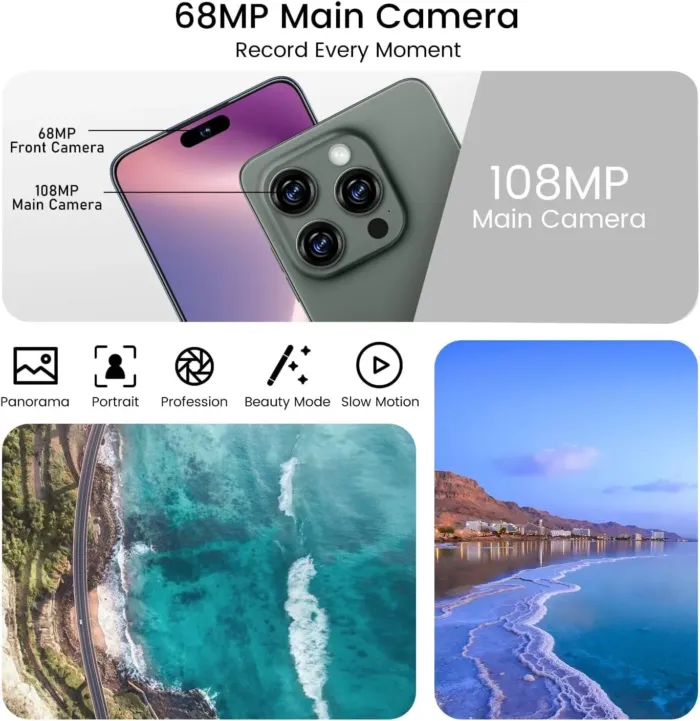 Huness I16 ProMAX Smartphone Unlocked Cell Phone,6.99" HD Screen Unlocked Phone,8+256GB Android 13 with 128GB Memory Card,Face ID/Dual SIM/5G/Fingerprint Button Unlock/Photos/GPS (Dreep Green, 8+256) - Image 4