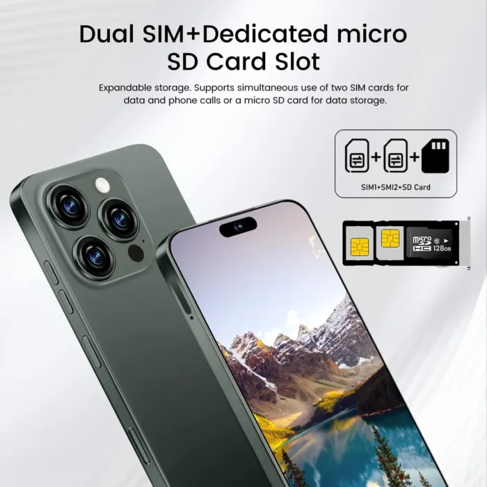 Huness I16 ProMAX Smartphone Unlocked Cell Phone,6.99" HD Screen Unlocked Phone,8+256GB Android 13 with 128GB Memory Card,Face ID/Dual SIM/5G/Fingerprint Button Unlock/Photos/GPS (Dreep Green, 8+256) - Image 5