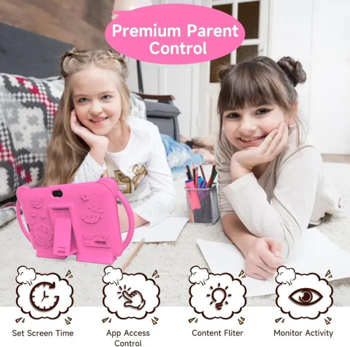 Kids Tablet 7 inch Android 12.0 for Toddler, 4GB RAM 32GB ROM Bluetooth IPS Screen Parental Control Dual Camera Shockproof Case for Educational Games, (1PCS, Rose Red) - Image 4