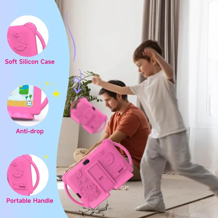 Kids Tablet 7 inch Android 12.0 for Toddler, 4GB RAM 32GB ROM Bluetooth IPS Screen Parental Control Dual Camera Shockproof Case for Educational Games, (1PCS, Rose Red) - Image 8