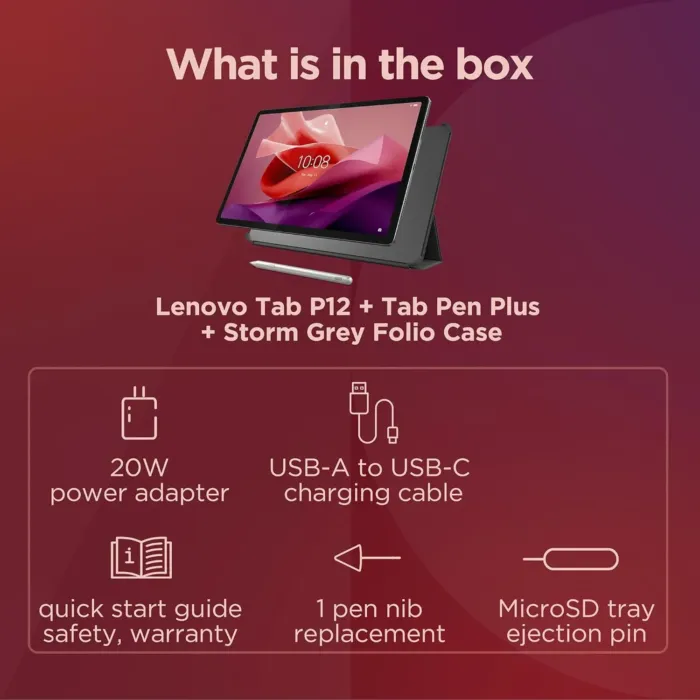 Lenovo Tab P12-2024 - Expansive Touchscreen Tablet - 12.7" 3K Display - 13MP Camera - 8GB Memory - 128GB UFS Storage - Android 13 - Dolby Atmos - Quad JBL Speakers - Pen and Folio Case Included - Image 10