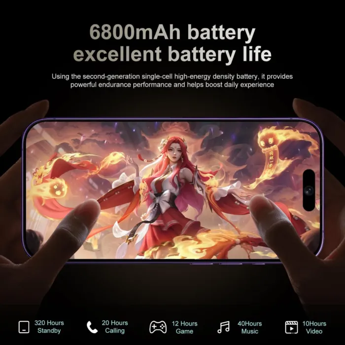 A15 Promax, 5G Net Unlocked Cell Phone, 8+512GB Android Phones, Android 14.0, 120Hz,108MP Camera, 5G Dual SIM Smartphone, 6800 mAh Battey Android Phone, Unlocked for All Carriers (Purple) - Image 5