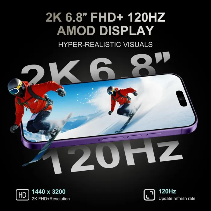 A15 Promax, 5G Net Unlocked Cell Phone, 8+512GB Android Phones, Android 14.0, 120Hz,108MP Camera, 5G Dual SIM Smartphone, 6800 mAh Battey Android Phone, Unlocked for All Carriers (Purple) - Image 7