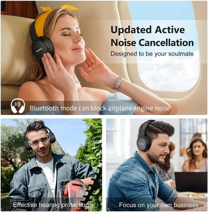 RUNOLIM Hybrid Active Noise Cancelling Over Ear Bluetooth Headphones with Microphone, 70H Playtime, Foldable Headphones with HiFi Audio, Deep Bass for Home, Travel, Office - Image 6