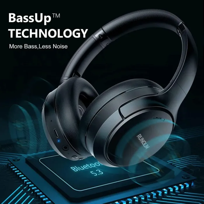 RUNOLIM Hybrid Active Noise Cancelling Over Ear Bluetooth Headphones with Microphone, 70H Playtime, Foldable Headphones with HiFi Audio, Deep Bass for Home, Travel, Office - Image 7