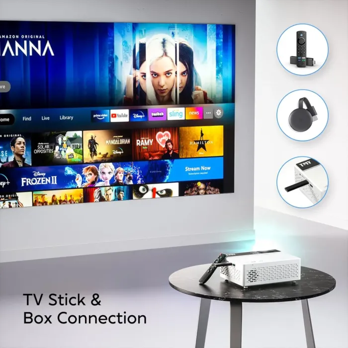 TMY Mini Projector, Upgraded Bluetooth Projector with Screen, 1080P Full HD Portable Projector, Movie Projector Compatible with TV Stick Smartphone/HDMI/USB, indoor & outdoor use - Image 6