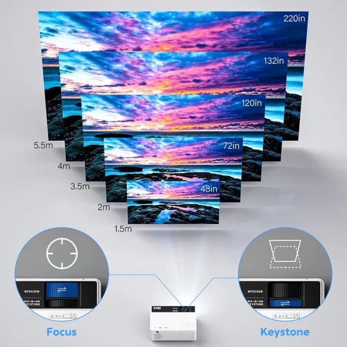 TMY Mini Projector, Upgraded Bluetooth Projector with Screen, 1080P Full HD Portable Projector, Movie Projector Compatible with TV Stick Smartphone/HDMI/USB, indoor & outdoor use - Image 8