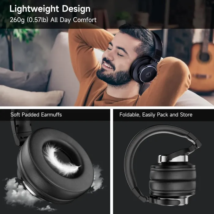 Wired Over Ear Headphones, Studio Monitor & Mixing DJ Headphones with 50mm Neodymium Drivers and 1/4 to 3.5mm Jack for Guitar AMP Podcast Piano Keyboard (Black) - Image 6