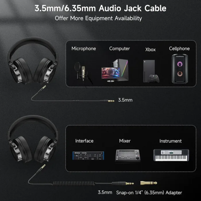 Wired Over Ear Headphones, Studio Monitor & Mixing DJ Headphones with 50mm Neodymium Drivers and 1/4 to 3.5mm Jack for Guitar AMP Podcast Piano Keyboard (Black) - Image 7